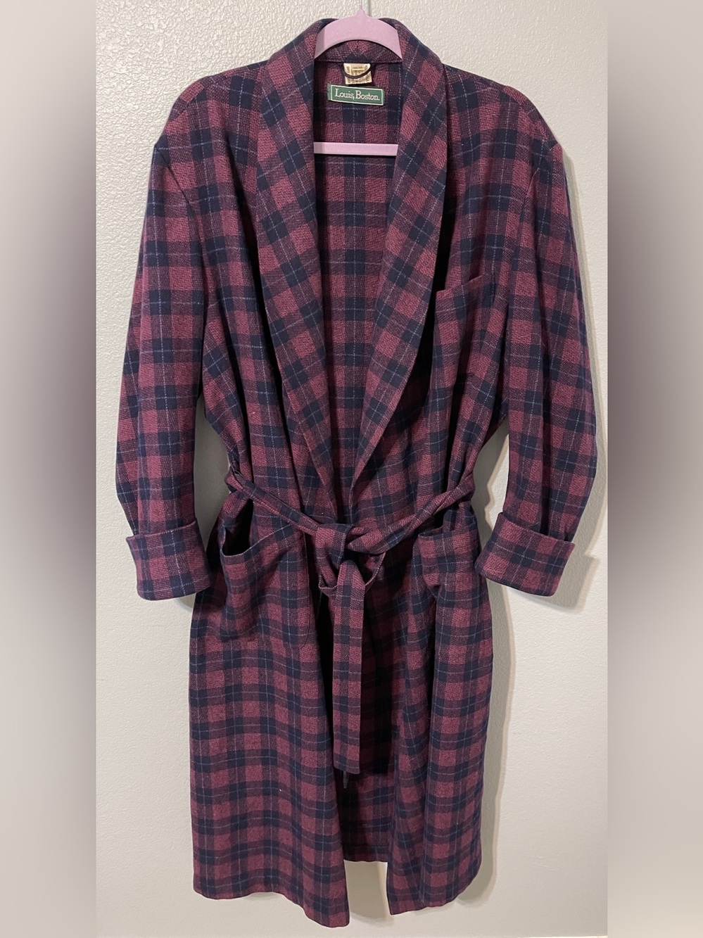 Vintage Louis Boston Plaid Robe 100% Wool Austria Preppy Old Money Heritage Med
